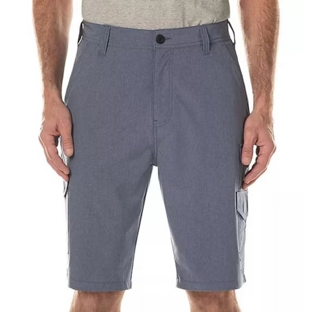 NWT Iron Co Men's 4-Way Stretch Hybrid Cargo Short Size 36 Heather Navy